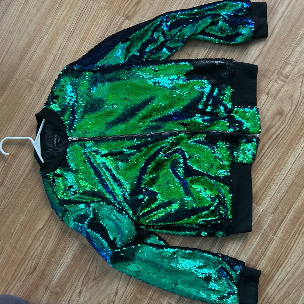HAODUOYI Kids Sequin Jacket - Shimmering Green and Blue